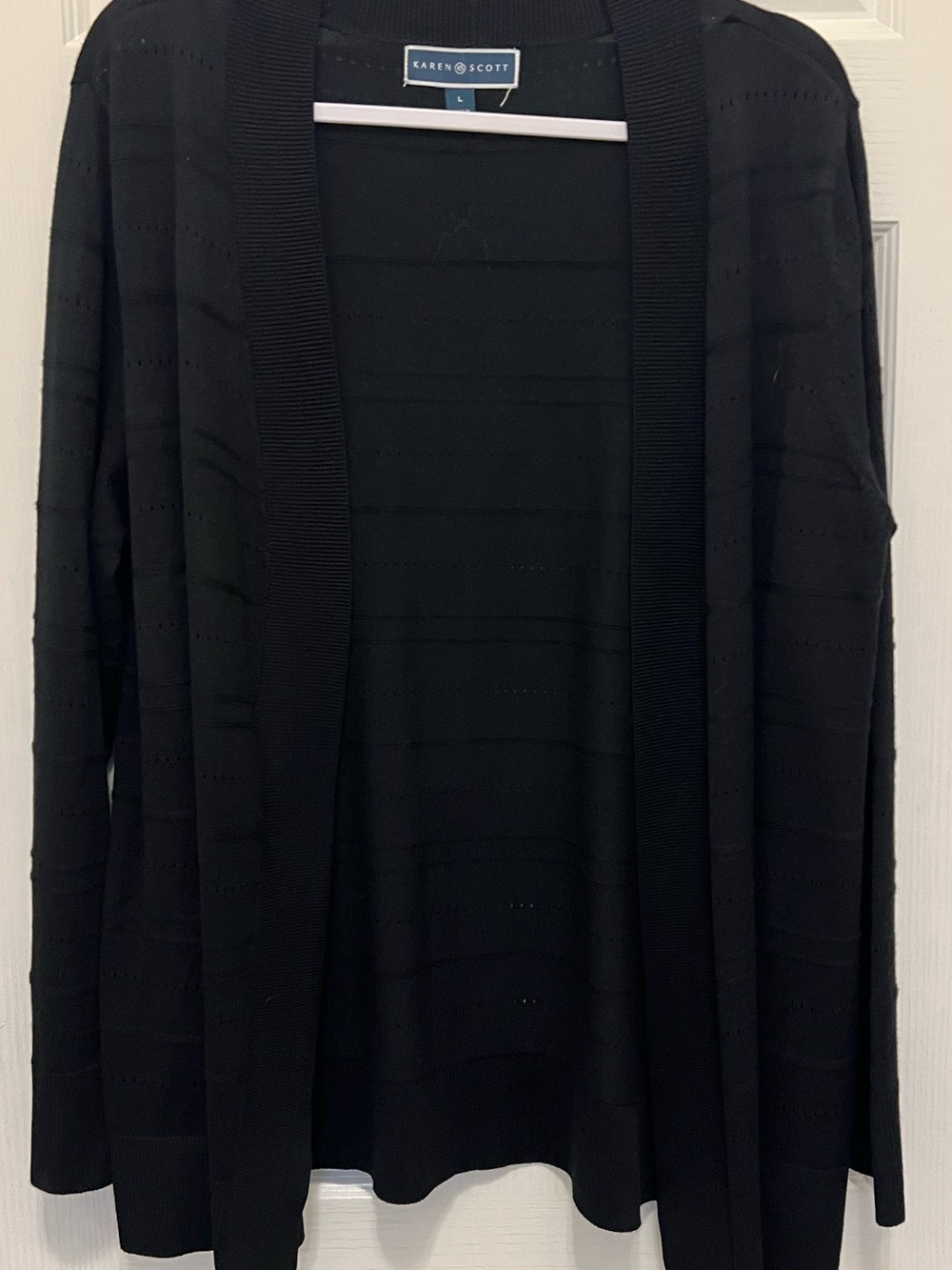 Karen Scott Black Ribbed Knit Cardigan